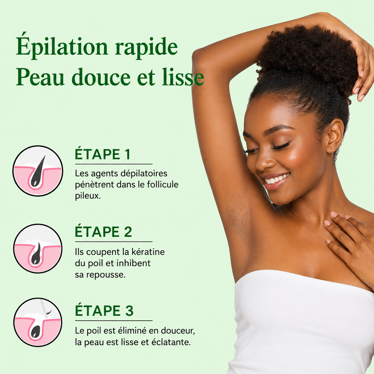 Retrouvez une peau douce et agréable au toucher sans les contraintes du rasoir.